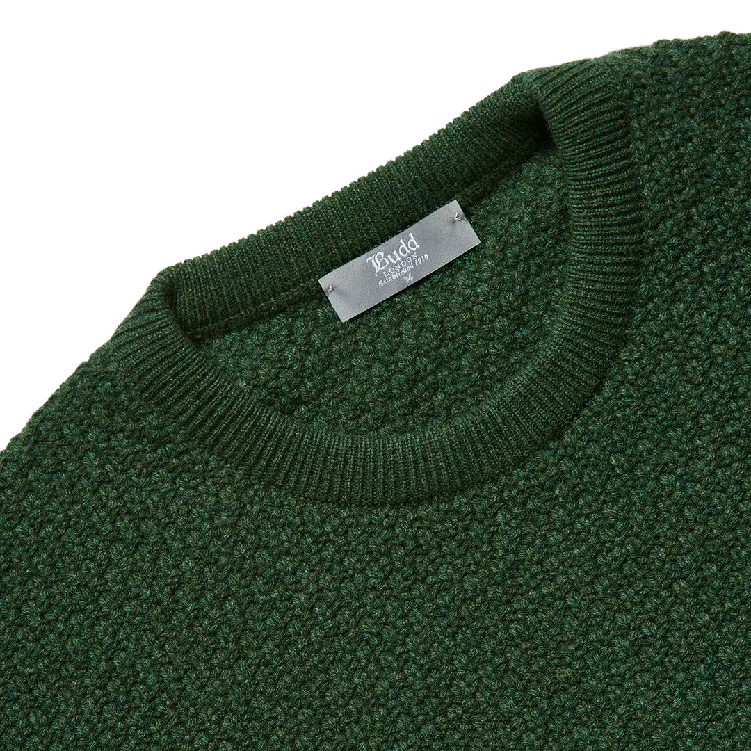 Plain Cashmere Seed Stitch Crew Neck Jumper in Serpentine