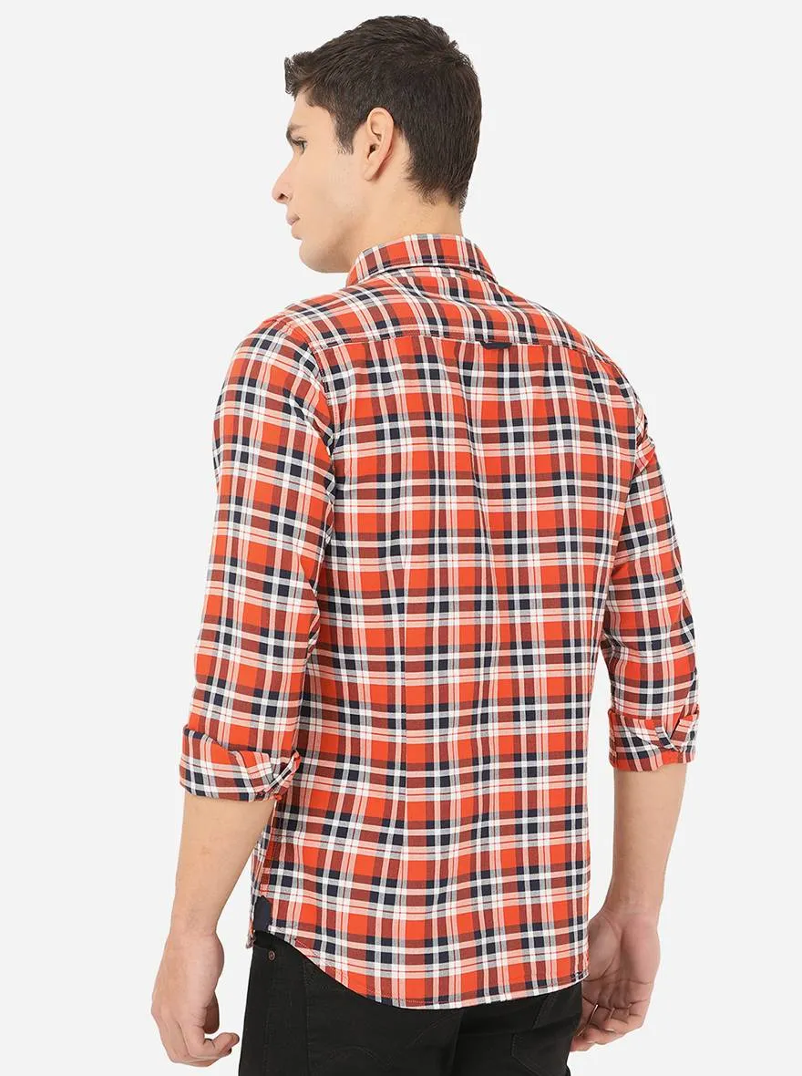 Red & Navy Blue Checked Slim Fit Semi Casual Shirt | JadeBlue