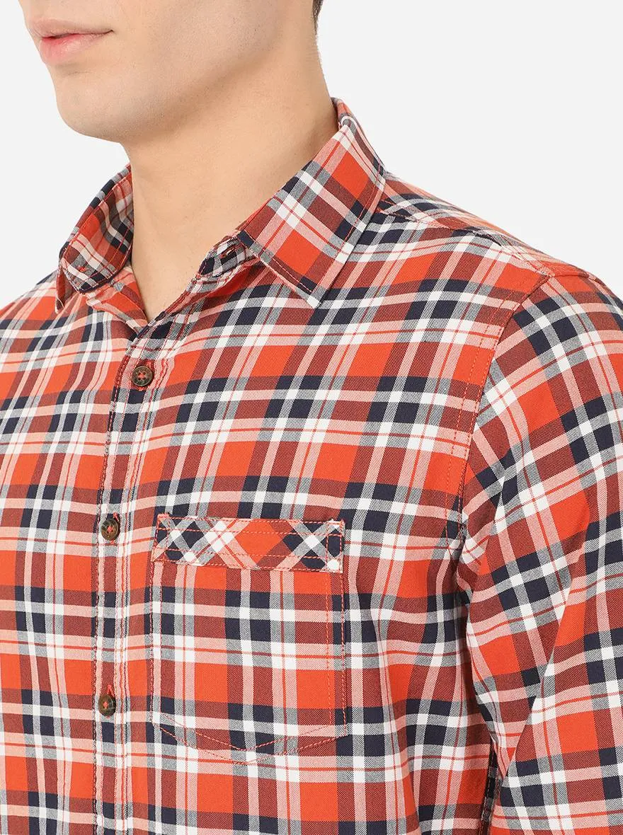 Red & Navy Blue Checked Slim Fit Semi Casual Shirt | JadeBlue