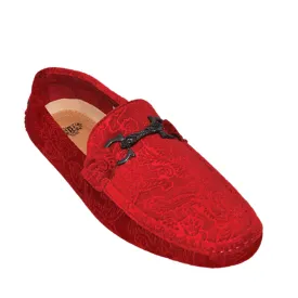 Red Velvet Paisley With Buckle Loafer