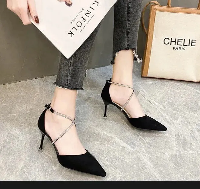 Rhinestone Cross strap High Heels