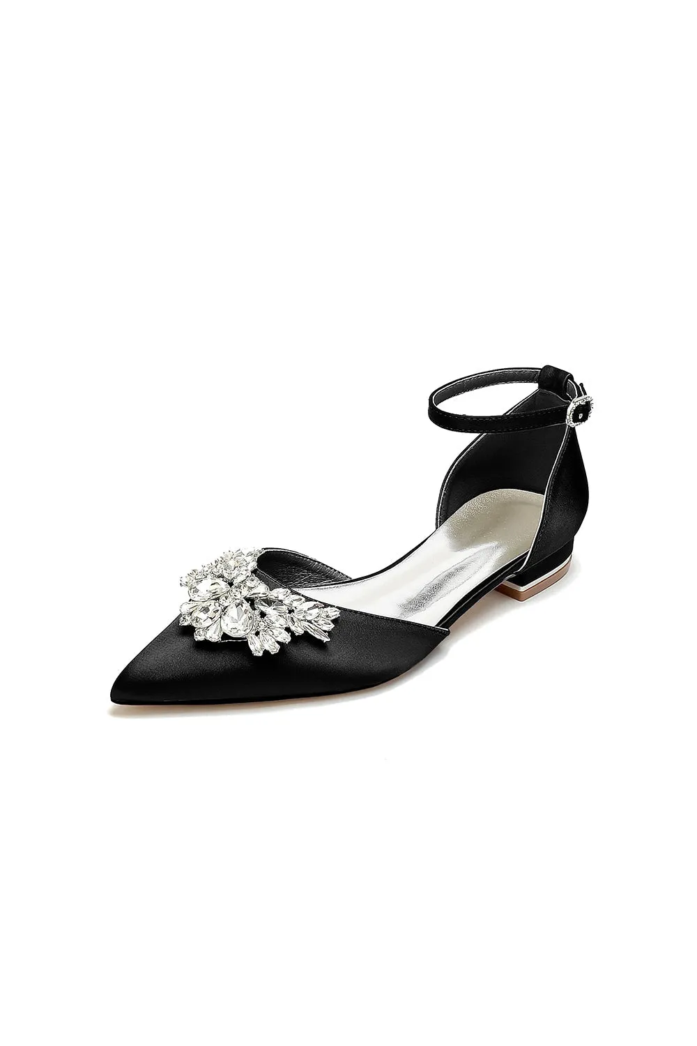 Rhinestone Pointed Toe Ankle Strap Kitten Heels