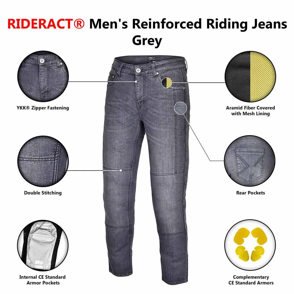 RIDERACT® Men's Riding Jeans Grey Reinforced with Aramid Fiber