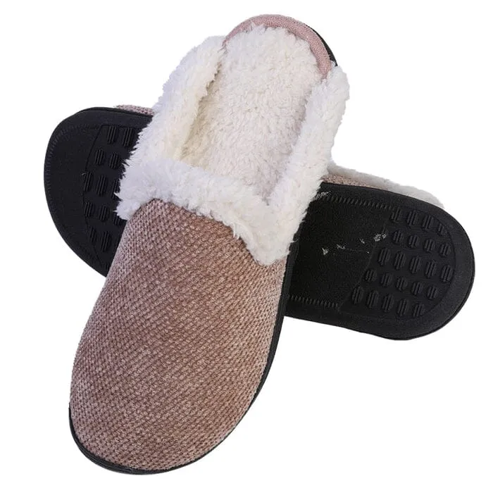 Roxoni Women's Memory Foam House Fleece Trim Knit Sweater Slipper