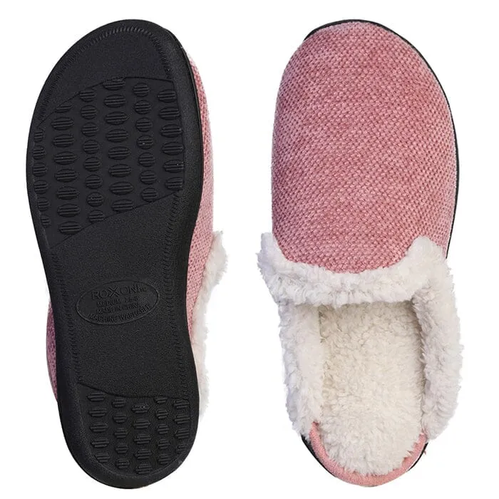 Roxoni Women's Memory Foam House Fleece Trim Knit Sweater Slipper