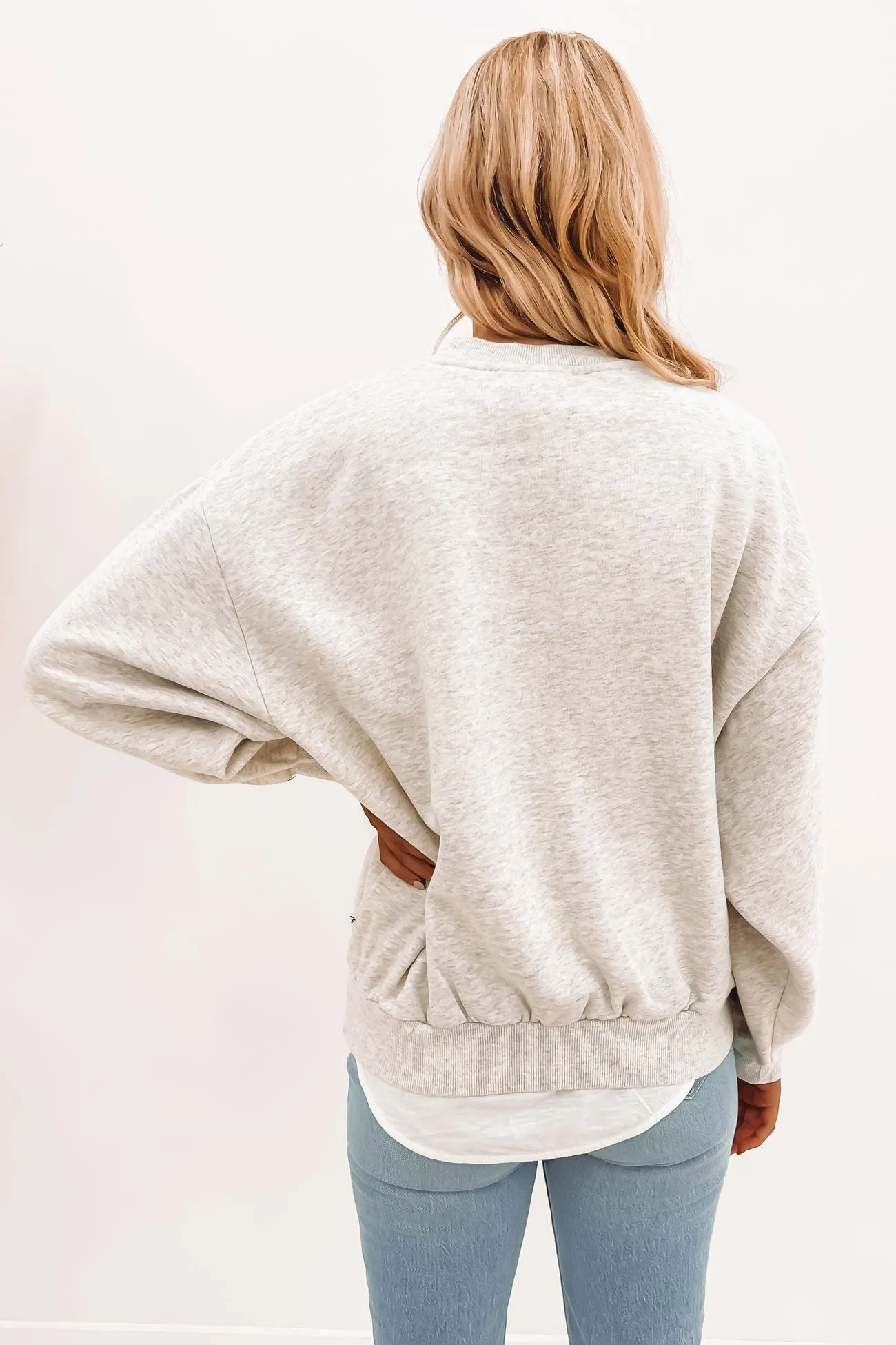 Rusty Script Oversize Crew Neck Fleece White Marle