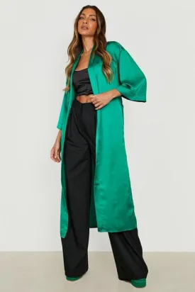 Satin belted kimono in Green