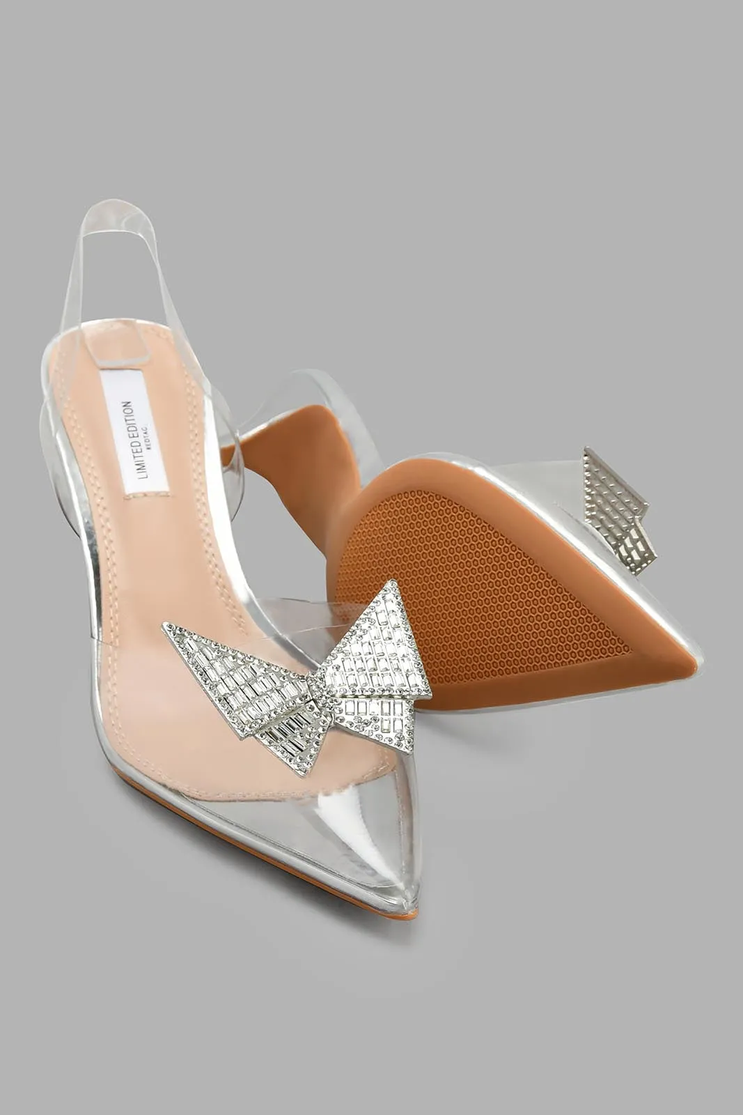 Silver And Clear Slingback With Diamante