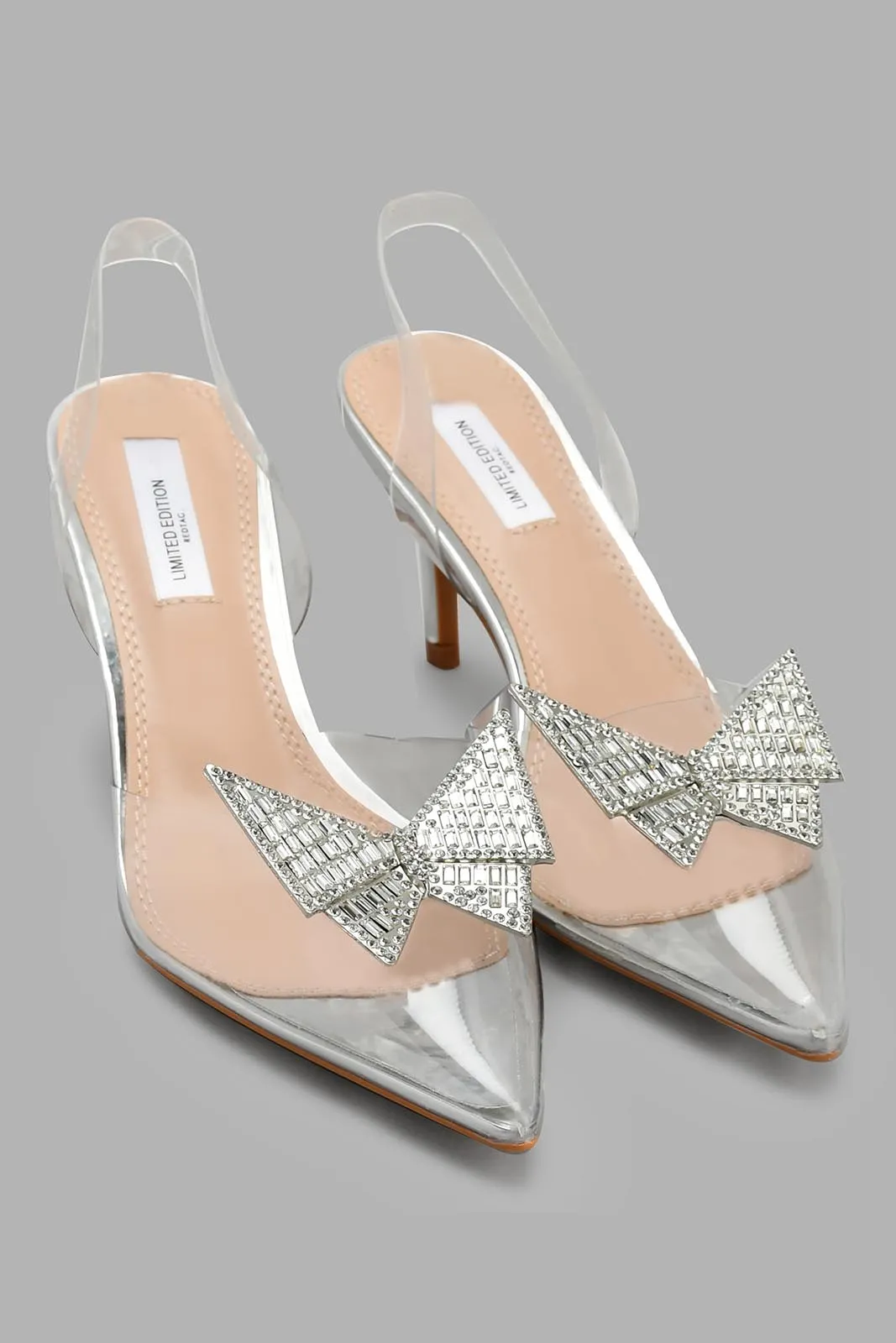 Silver And Clear Slingback With Diamante