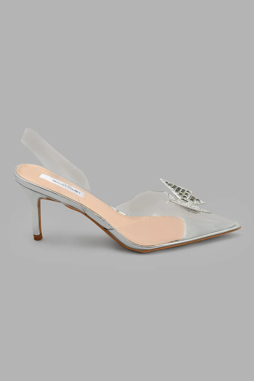 Silver And Clear Slingback With Diamante