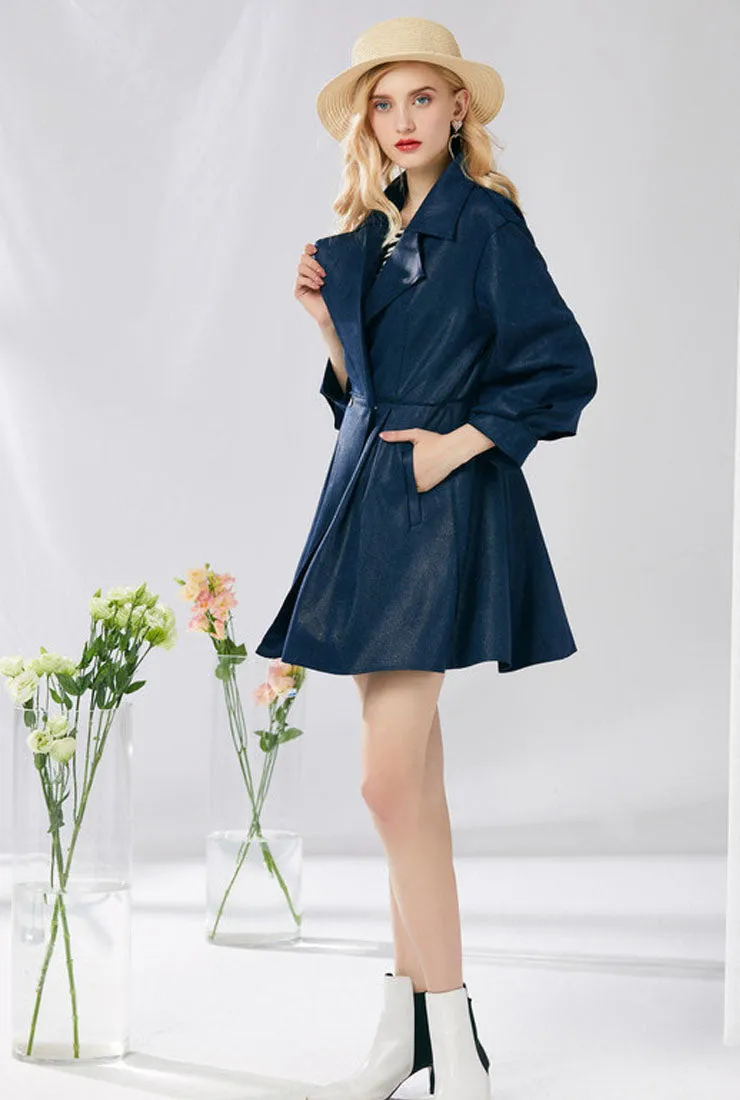 Slim-Fit Sleek Cinched Waist Lapel Collar Overcoat