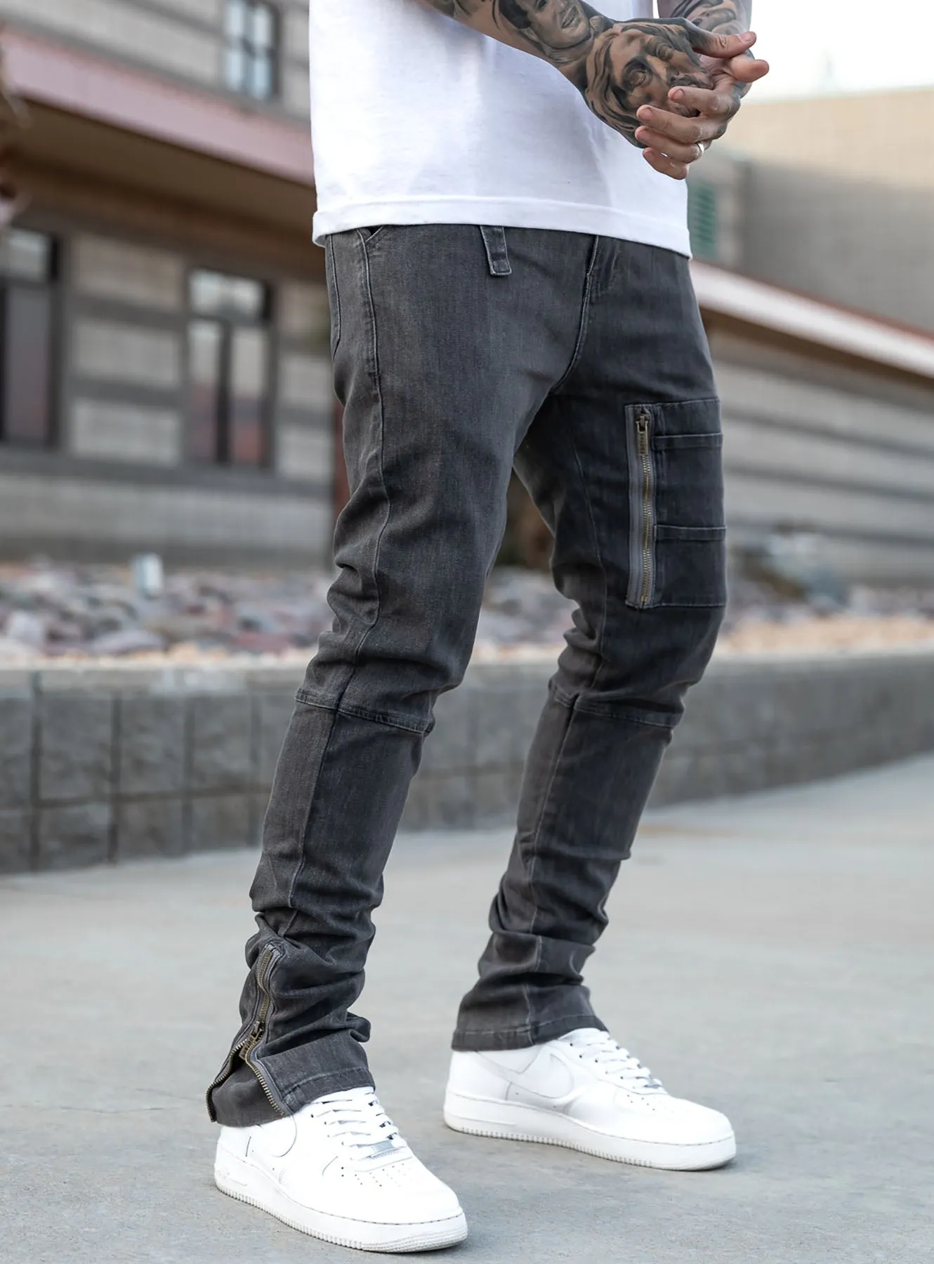 Stacked Track Jeans V3 in Grey