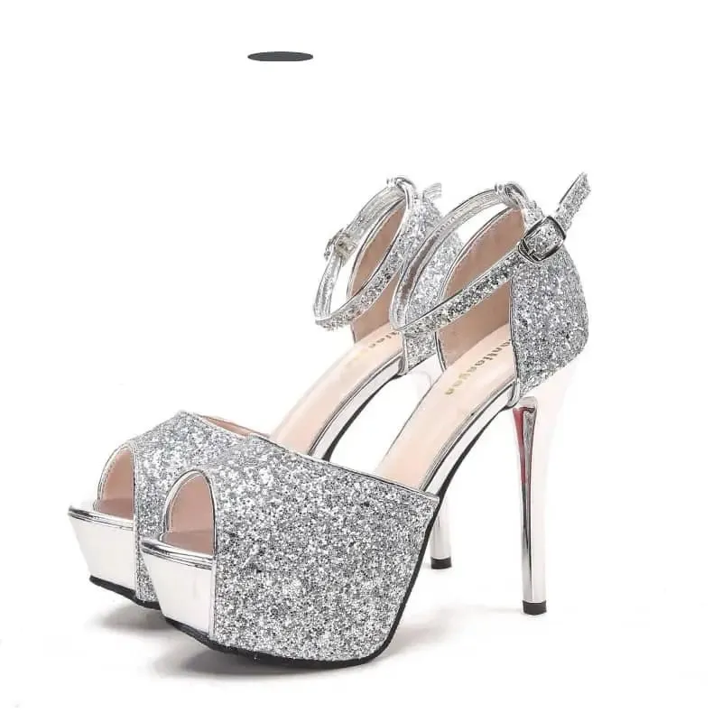 Stunning Silver-Black Stiletto High Heels with 13CM Heel Height