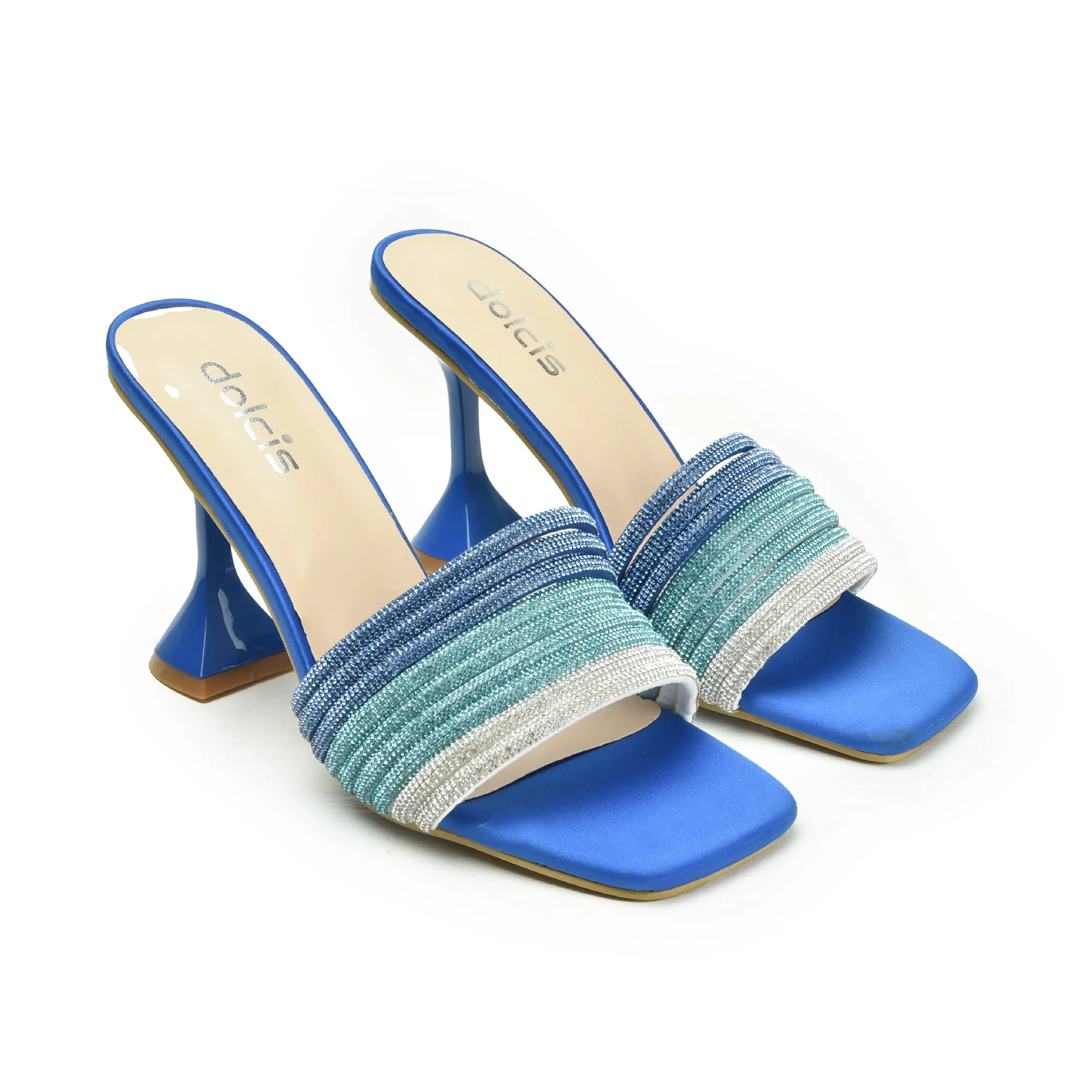 Stylish Blue Beaded High Heels | 598K-Q