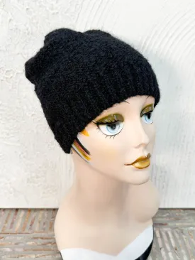 Sweater Knit Beanie Hat, Black