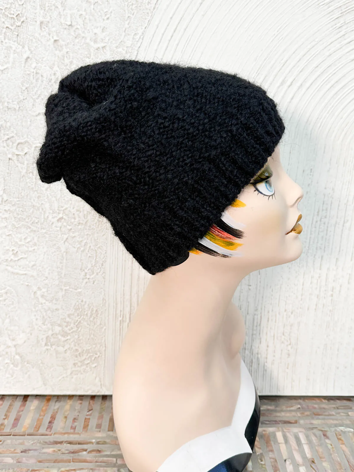 Sweater Knit Beanie Hat, Black