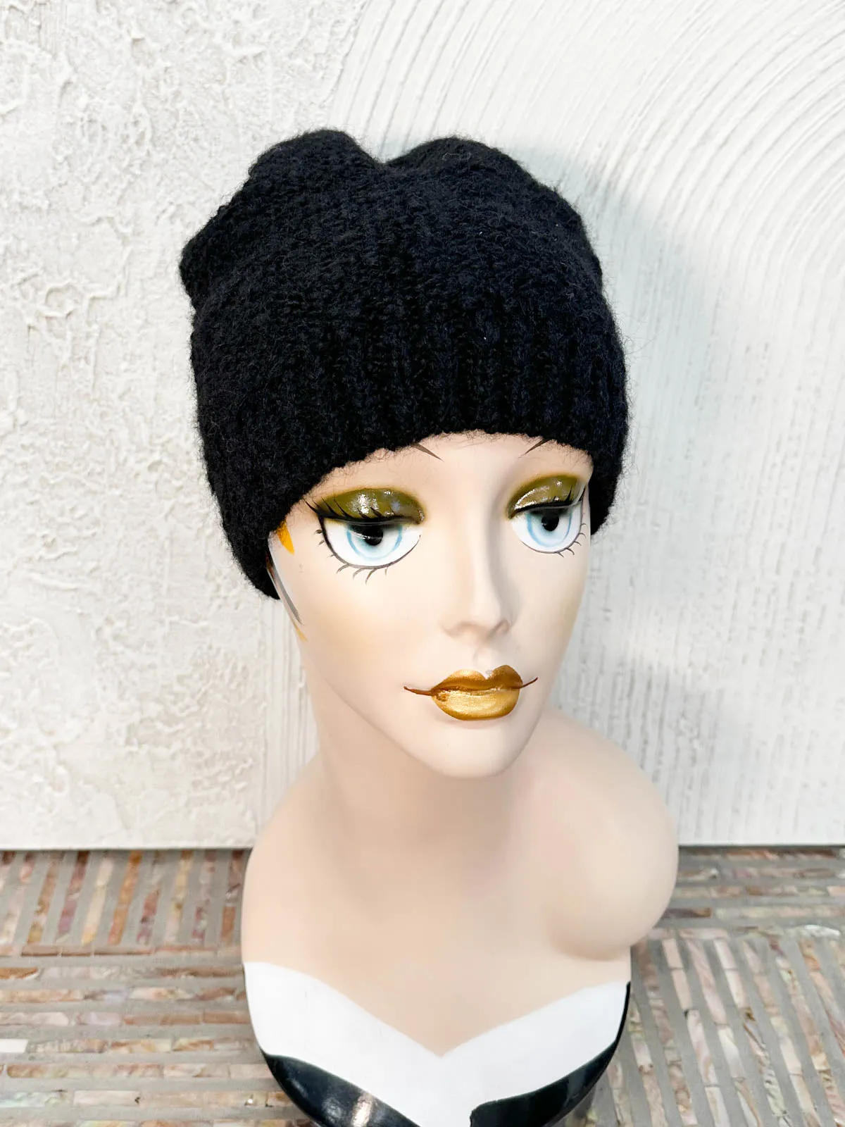 Sweater Knit Beanie Hat, Black