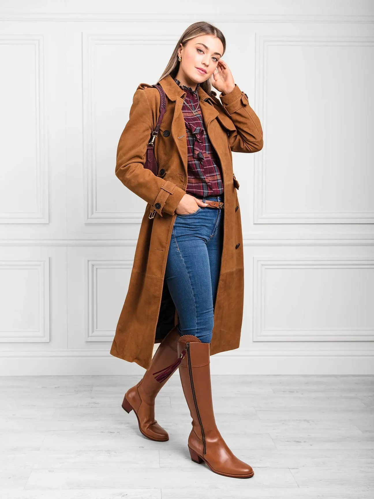 The Frances Trench Coat - Tan Suede