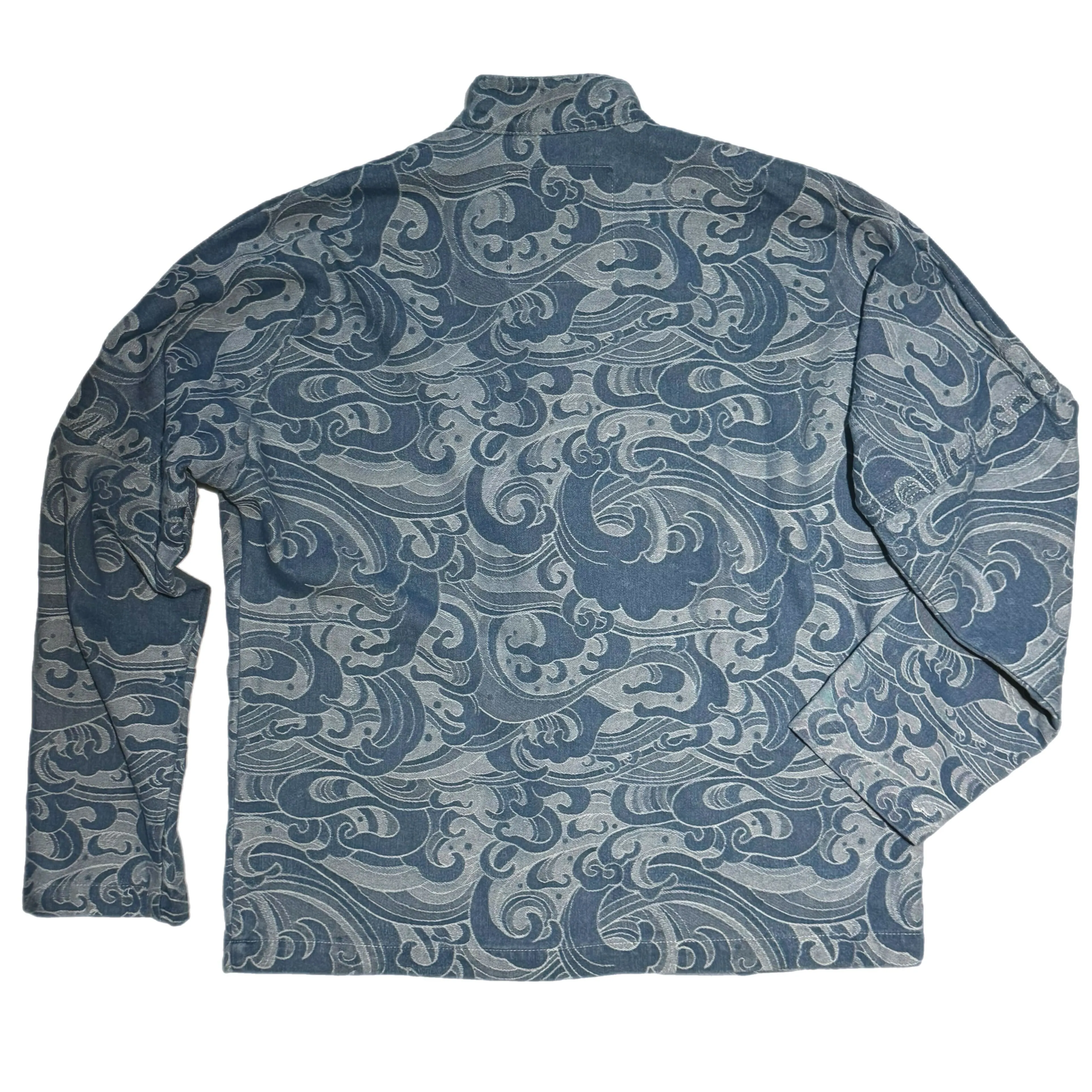 Washed Jacquard Denim Knot Button Jacket with 4 pockets