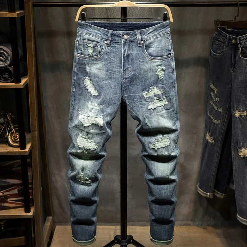 West Louis™ Distressed Ripped Hip Hop Style Denim Jeans