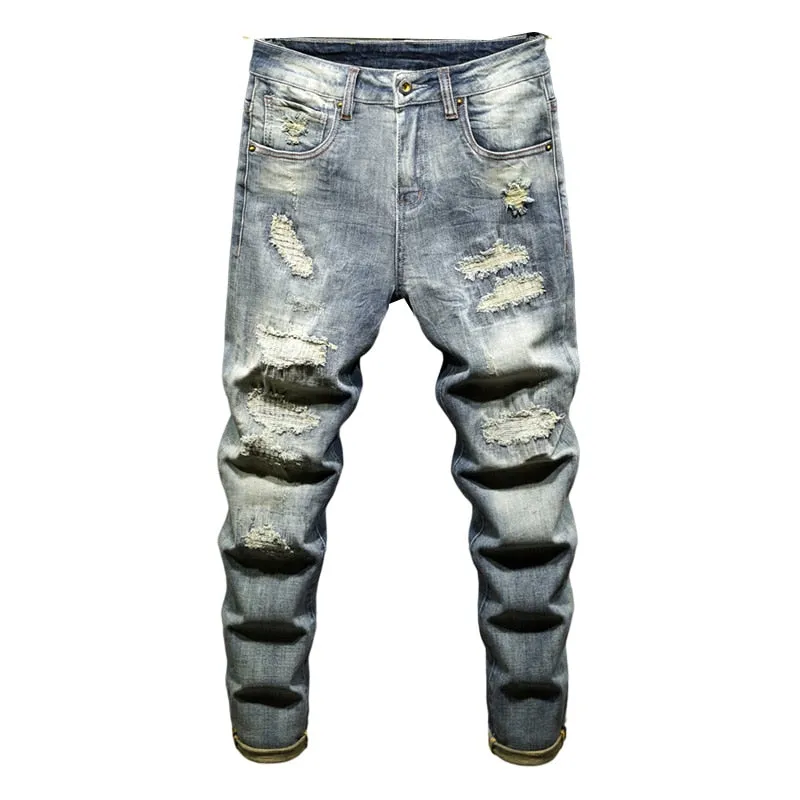 West Louis™ Distressed Ripped Hip Hop Style Denim Jeans