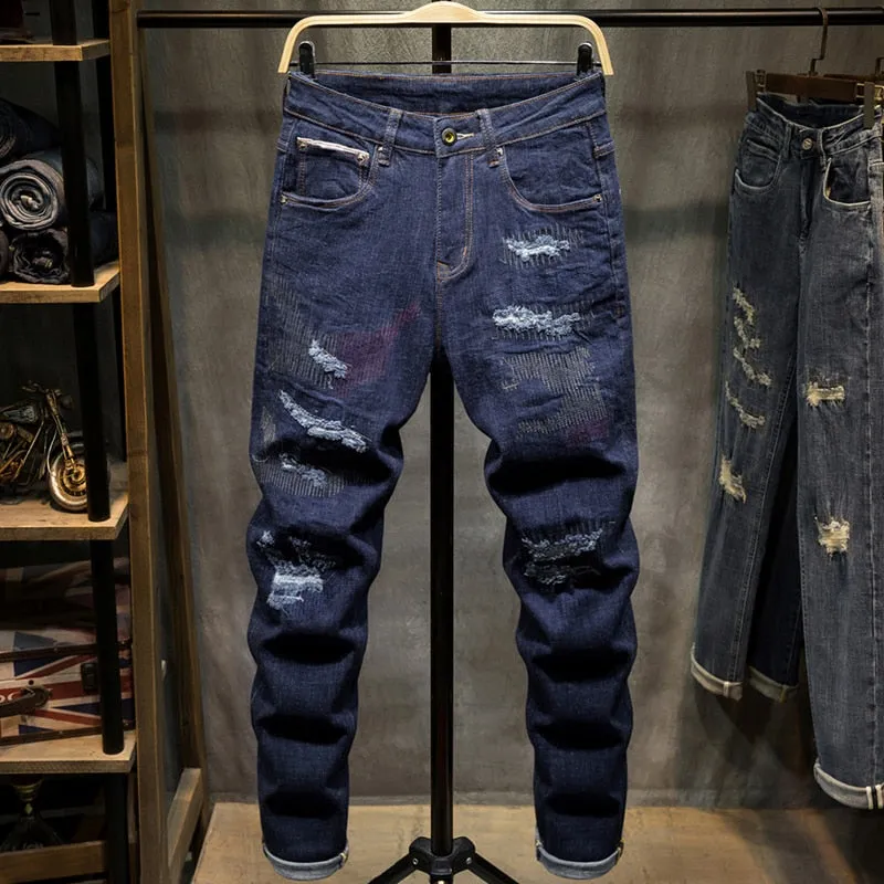 West Louis™ Distressed Ripped Hip Hop Style Denim Jeans