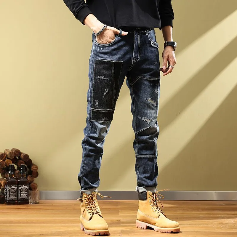 West Louis™ Fashion Handsome Personality Retro Patchwork Jeans