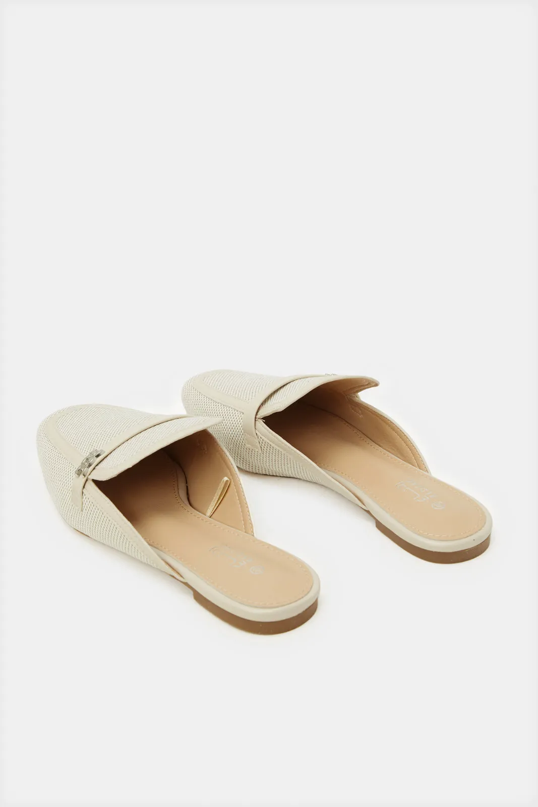 Women Beige Fabric Mix Closed Toe Mule