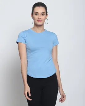 Women Crew Neck Top: Cyan Blue