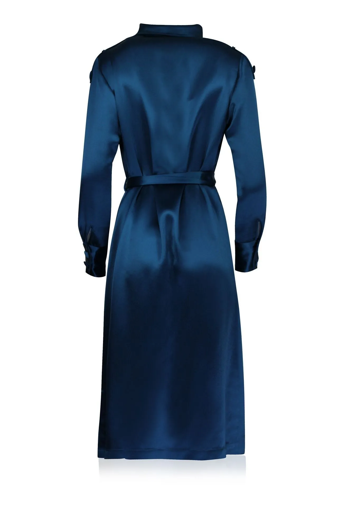 Women Long satin coat In Blue