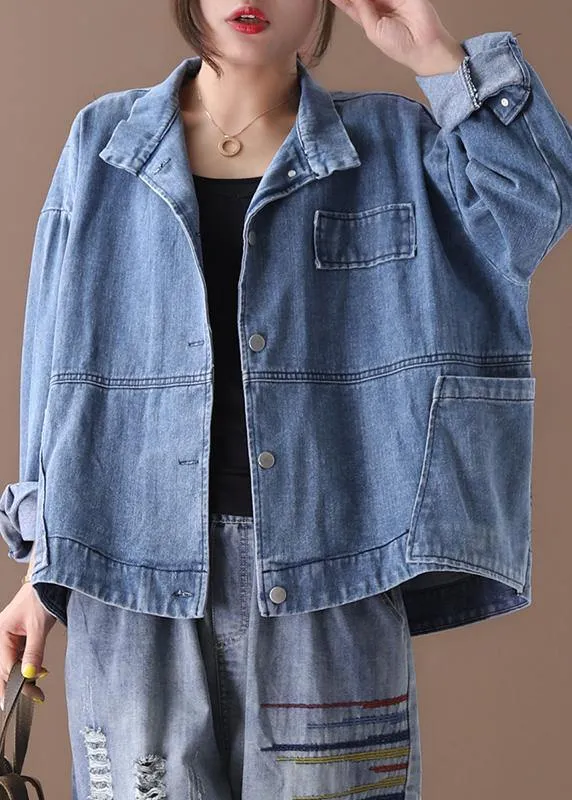 Women stand collar fine casual coats denim blue coats