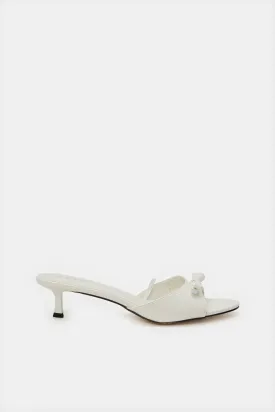 Women White Mule With Bow Trim