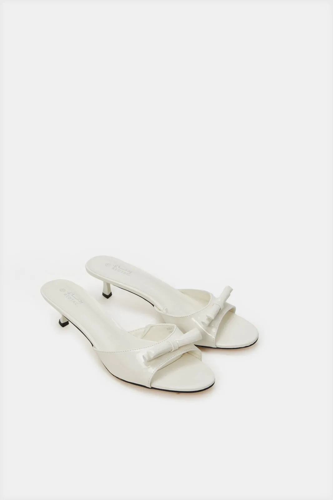 Women White Mule With Bow Trim