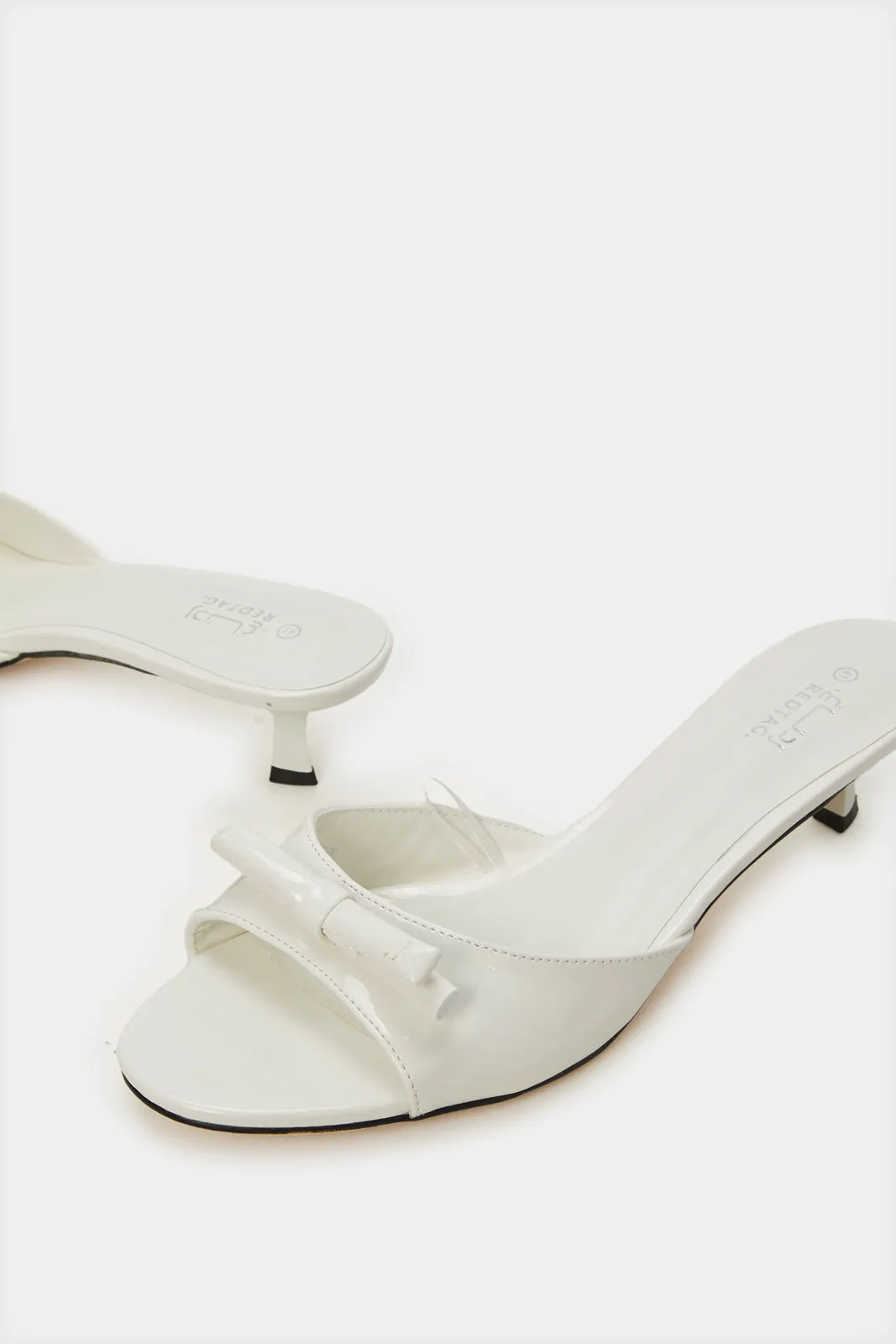 Women White Mule With Bow Trim