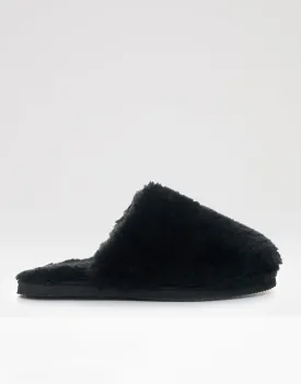 Women's Black Faux Fur Mule Slippers