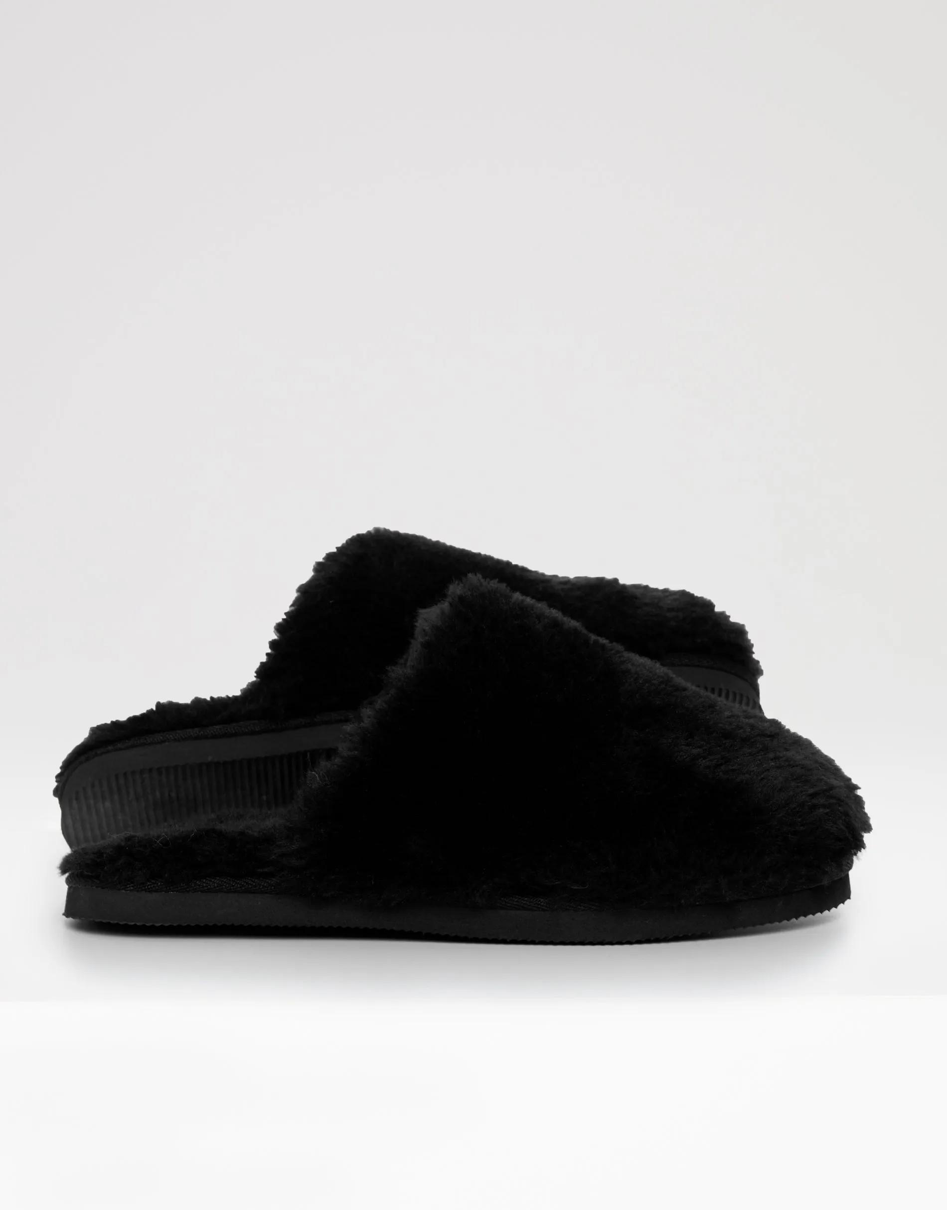 Women's Black Faux Fur Mule Slippers