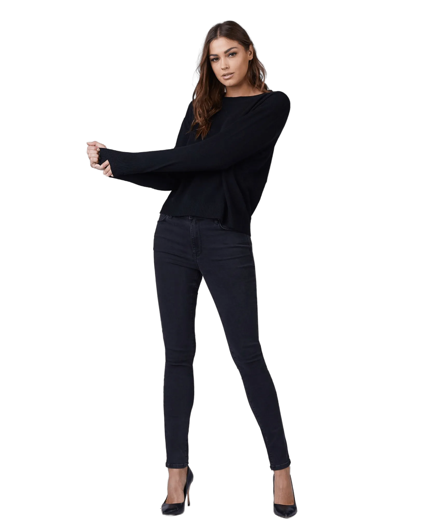 Women's Cashmere Crew Neck Sweater in Black