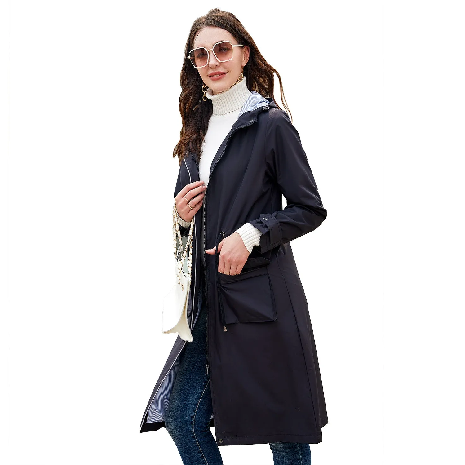 Women's Outdoor Raincoats Hooded Trench Coats