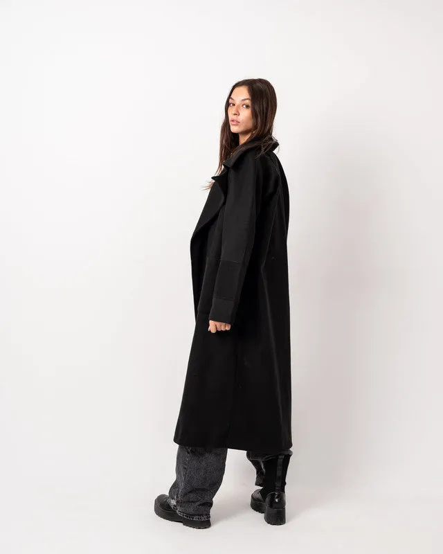 Women's Oversized Black Wool Blend Coat - Heavyweight, Soft, Stylish Winter Jacket