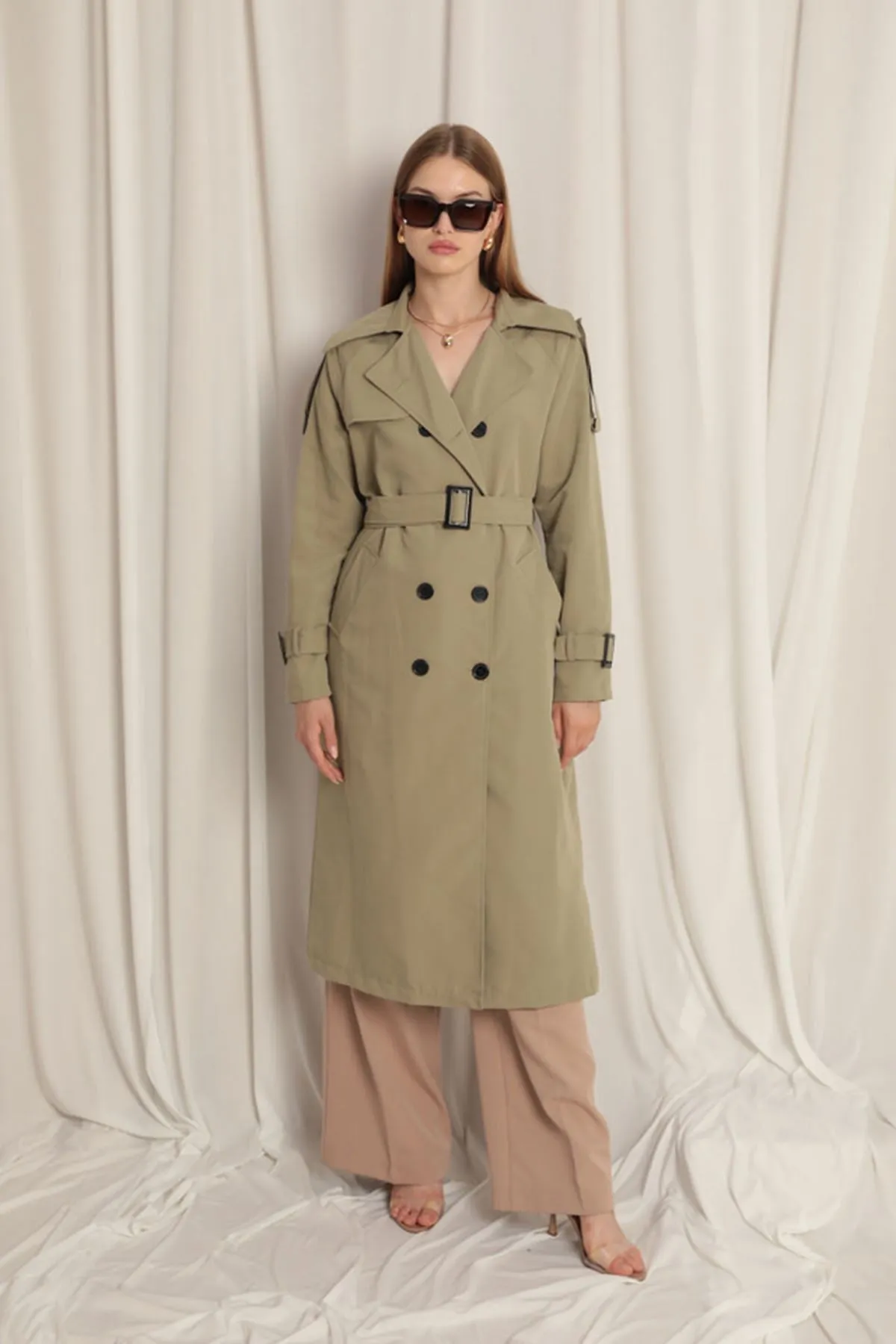 Woven Fabric Waterproof Women's Khaki Trench Coat