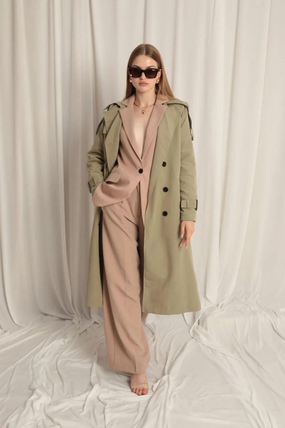 Woven Fabric Waterproof Women's Khaki Trench Coat