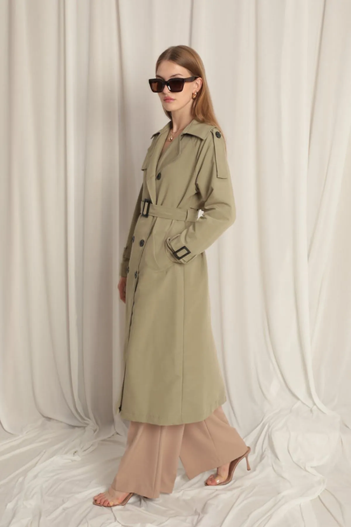 Woven Fabric Waterproof Women's Khaki Trench Coat