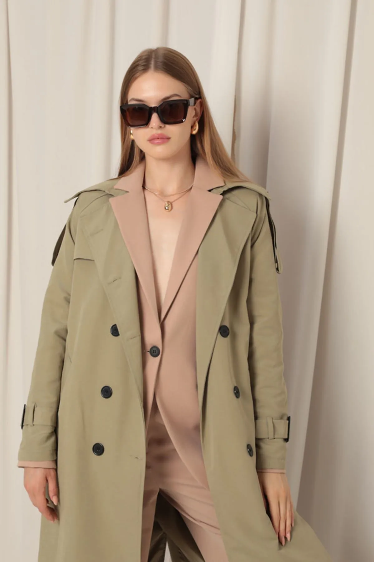 Woven Fabric Waterproof Women's Khaki Trench Coat