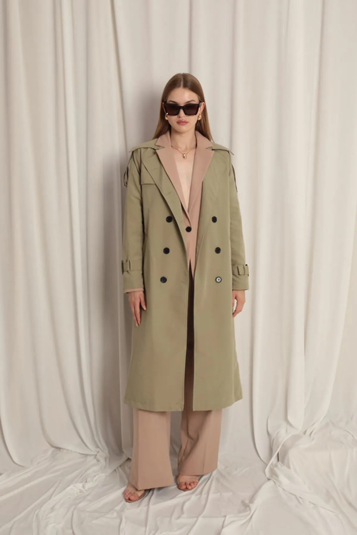 Woven Fabric Waterproof Women's Khaki Trench Coat