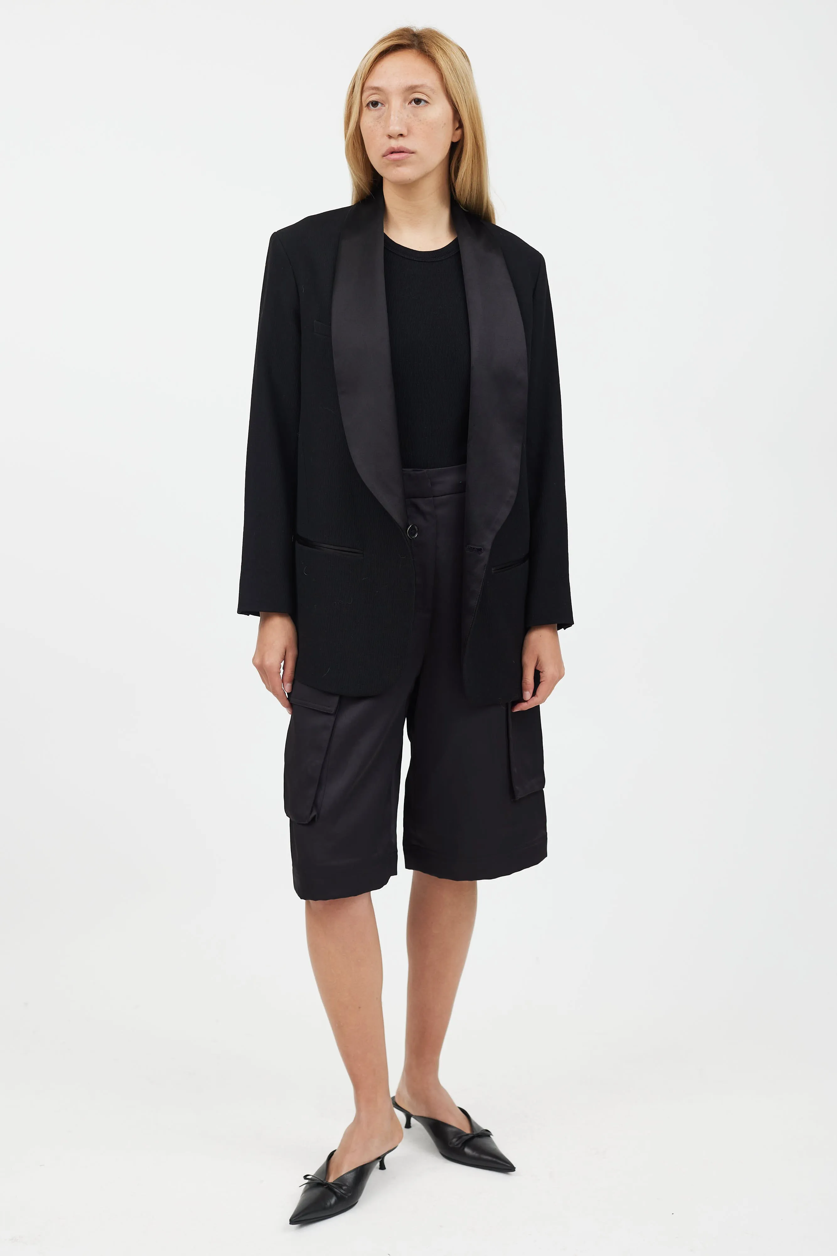 X H&M Black Satin Collar Blazer