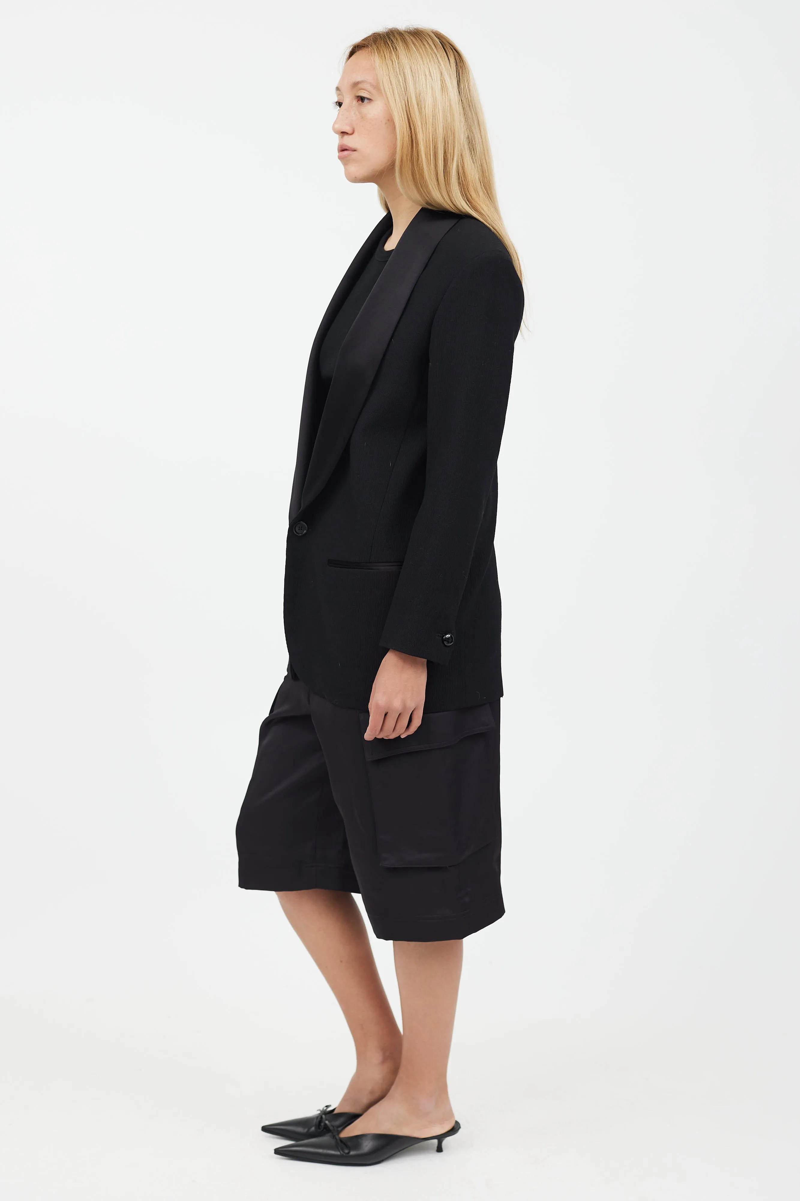 X H&M Black Satin Collar Blazer