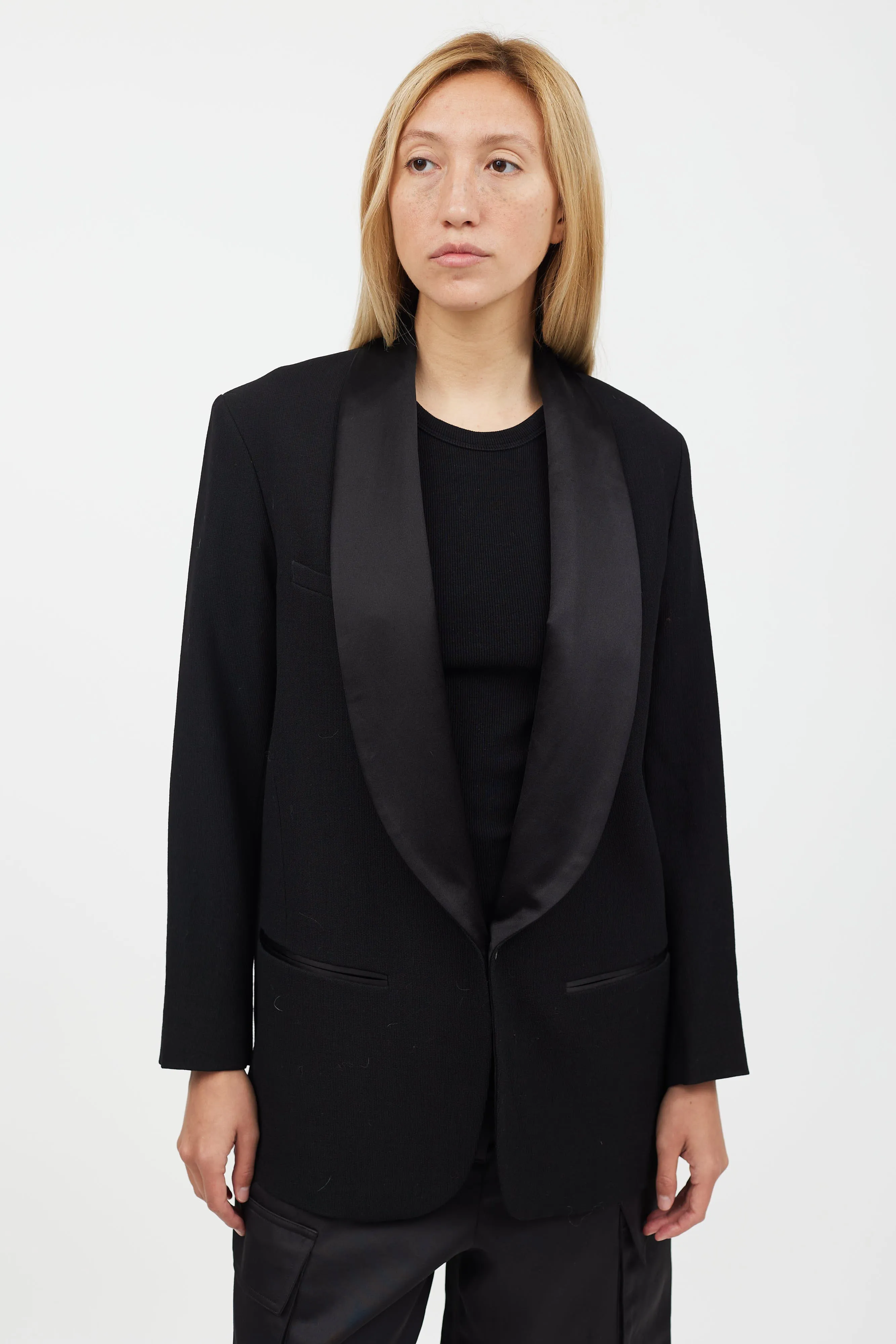 X H&M Black Satin Collar Blazer