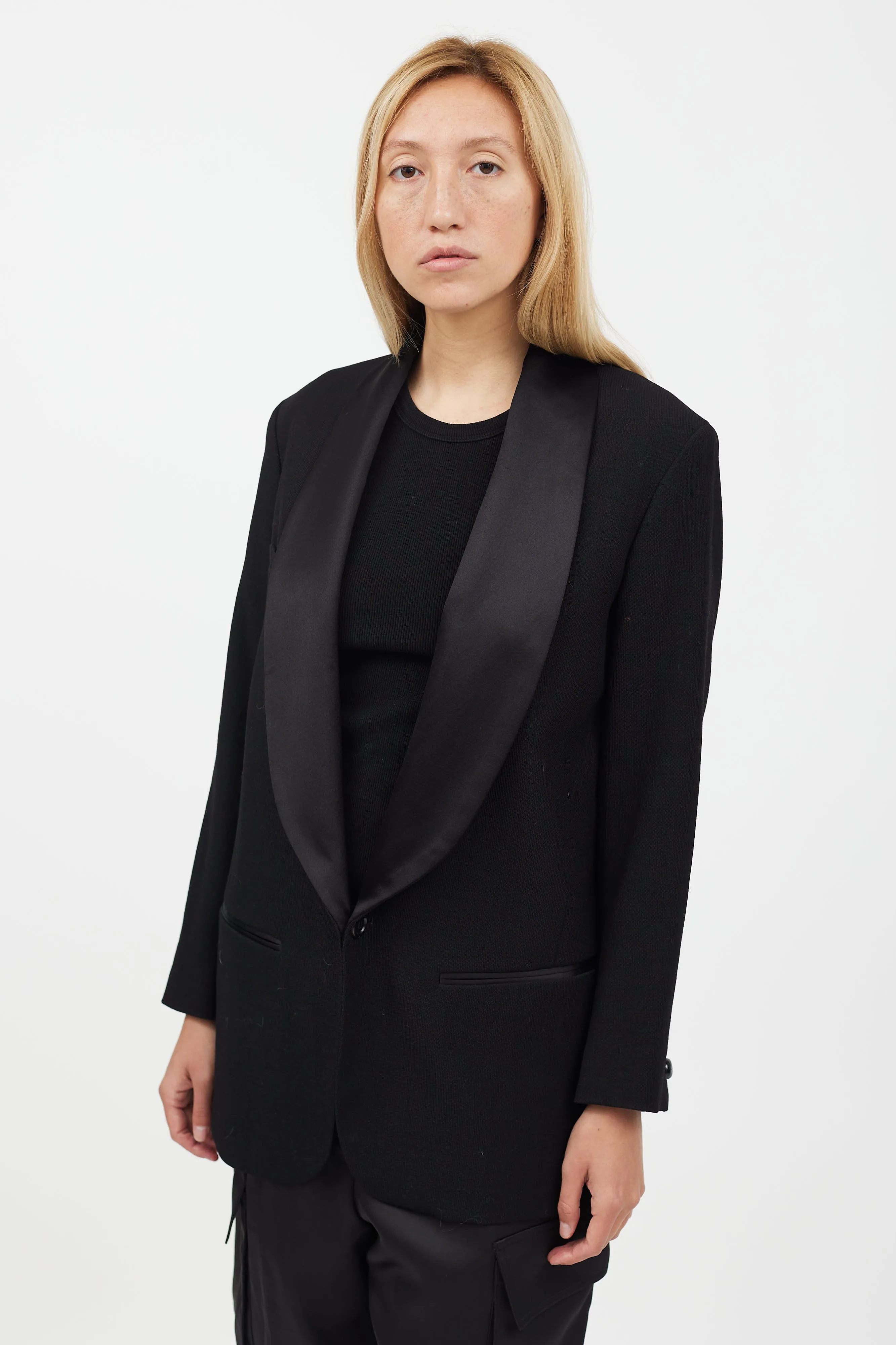 X H&M Black Satin Collar Blazer