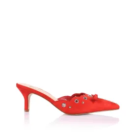 Ziggy Point Toe Kitten Heels - Red Micro