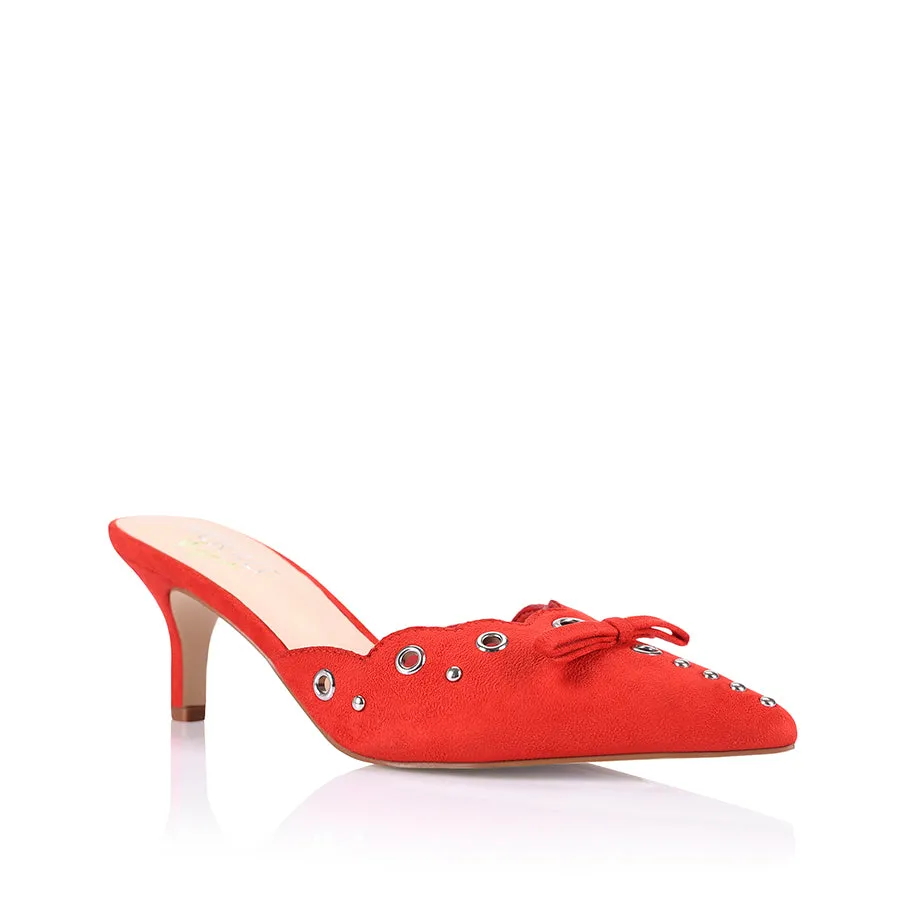 Ziggy Point Toe Kitten Heels - Red Micro